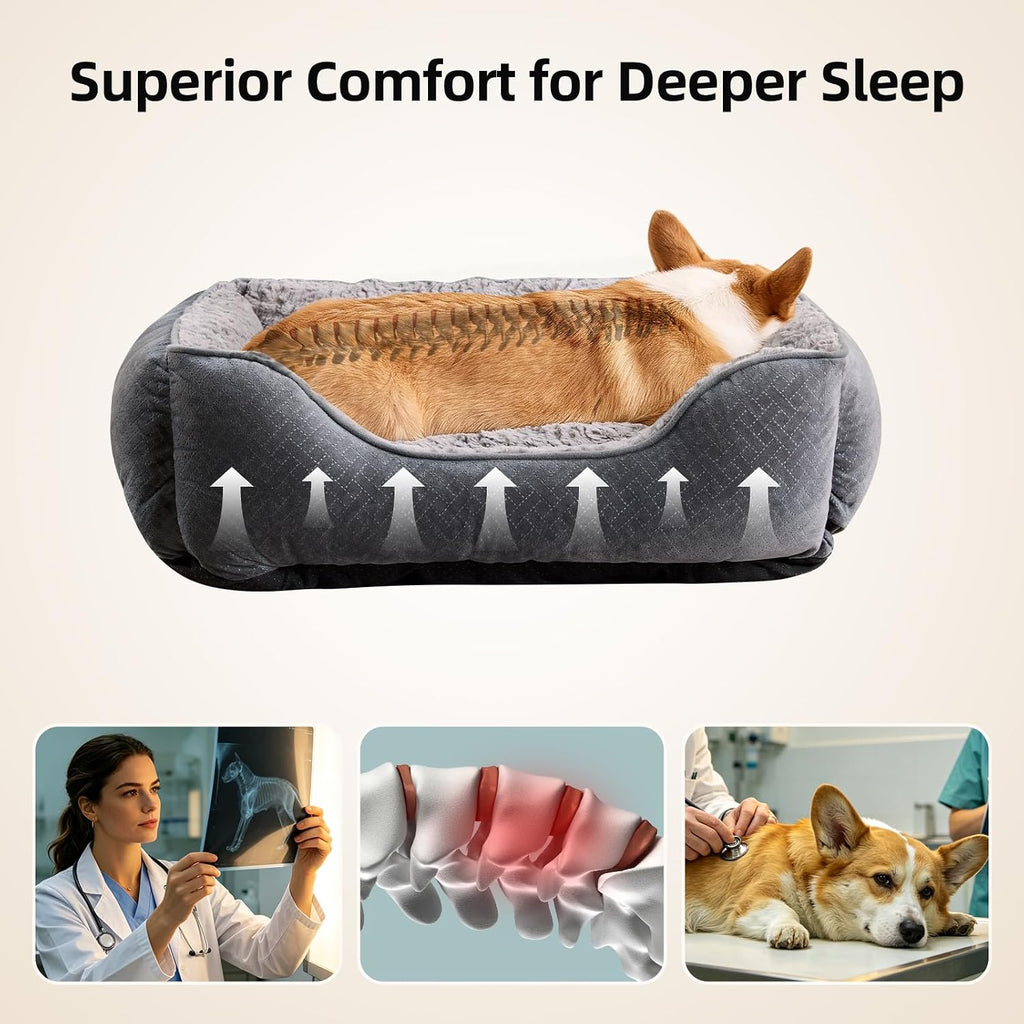 Dog Bed for Medium Large Dogs Washable, Super Soft Rectangle Dog Beds Medium Large Size, Warming Durable Pet Bed with Anti-Slip Bottom, Anti-Anxiety, Grey, 30 x 24 x 9inch