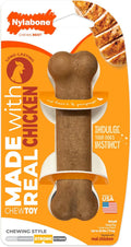Nylabone Strong Chew Original Bone Dog Toy Made with Real Chicken | Dog toys for aggressive chewers, small dog chew bones up to 25 lbs, helps clean teeth and freshen breath