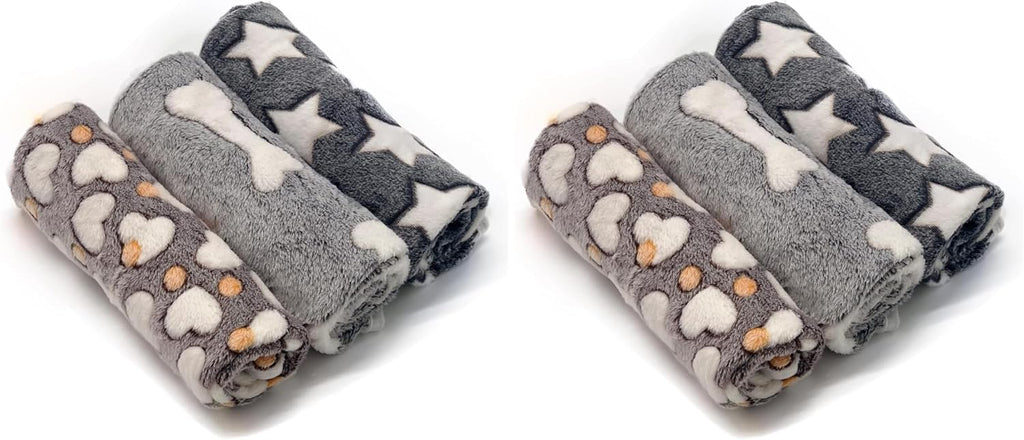 2 Pack 3 Puppy Blankets Super Soft Warm Sleep Mat Grey Cute Print Fluffy Fleece Pet Flannel Throw Dog Blankets for Small Dogs Cats,Star&Bone&Love- Small (23"x15")