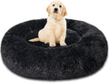 Patas Lague Calming Dog Bed for Medium Dogs, Fluffy Soft Cozy Cat Bed, Faux Fur Anti-Anxiety Plush Washable Pet Donut Cuddler for All Seasons 24IN, Black