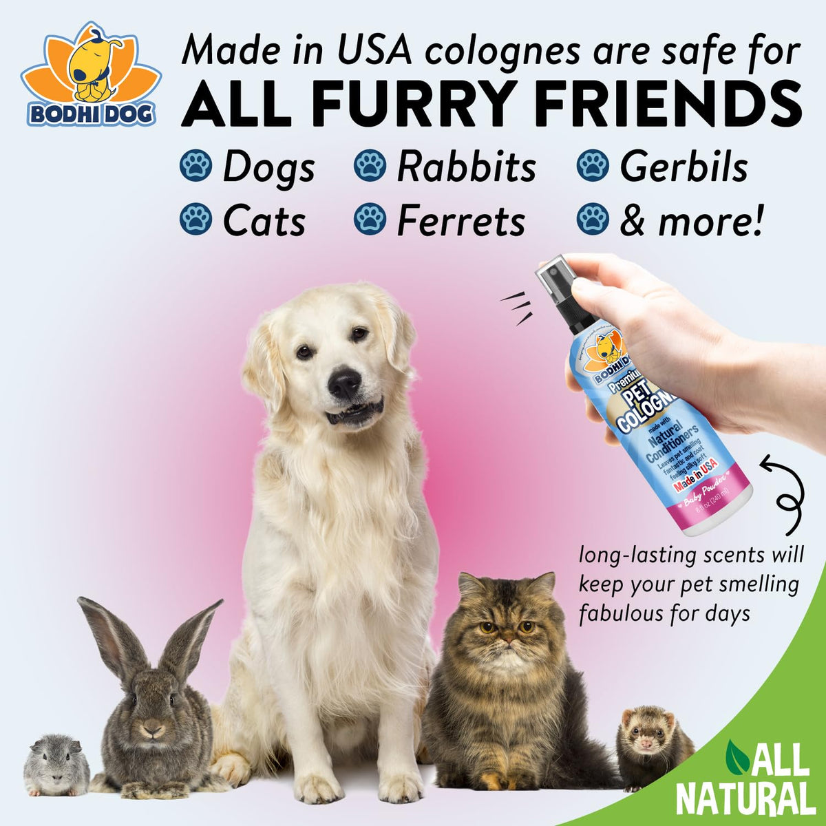 Bodhi Dog Natural Dog Cologne (Baby Powder) - Premium Scented Deodorizing Pet Perfume with Conditioner for Dogs & Cats - Keeps Pets Fresh & Clean - Gentle and Safe Formula, Made in USA (8 Fl Oz)