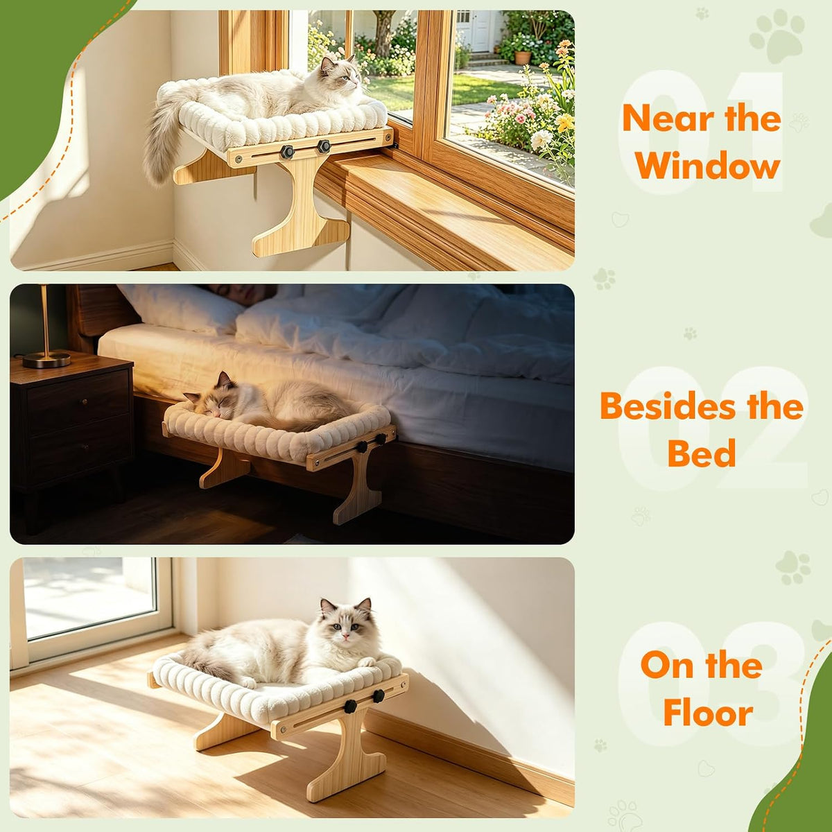 XiaZ Cat Perch for Window Cats Hammock Indoor Bed for Window Adjustable Wooden Frame Bird Watching Sunbathing Space-Saving Single Layer 18 * 16 * 9.4inch (Small Breeds Recommended)