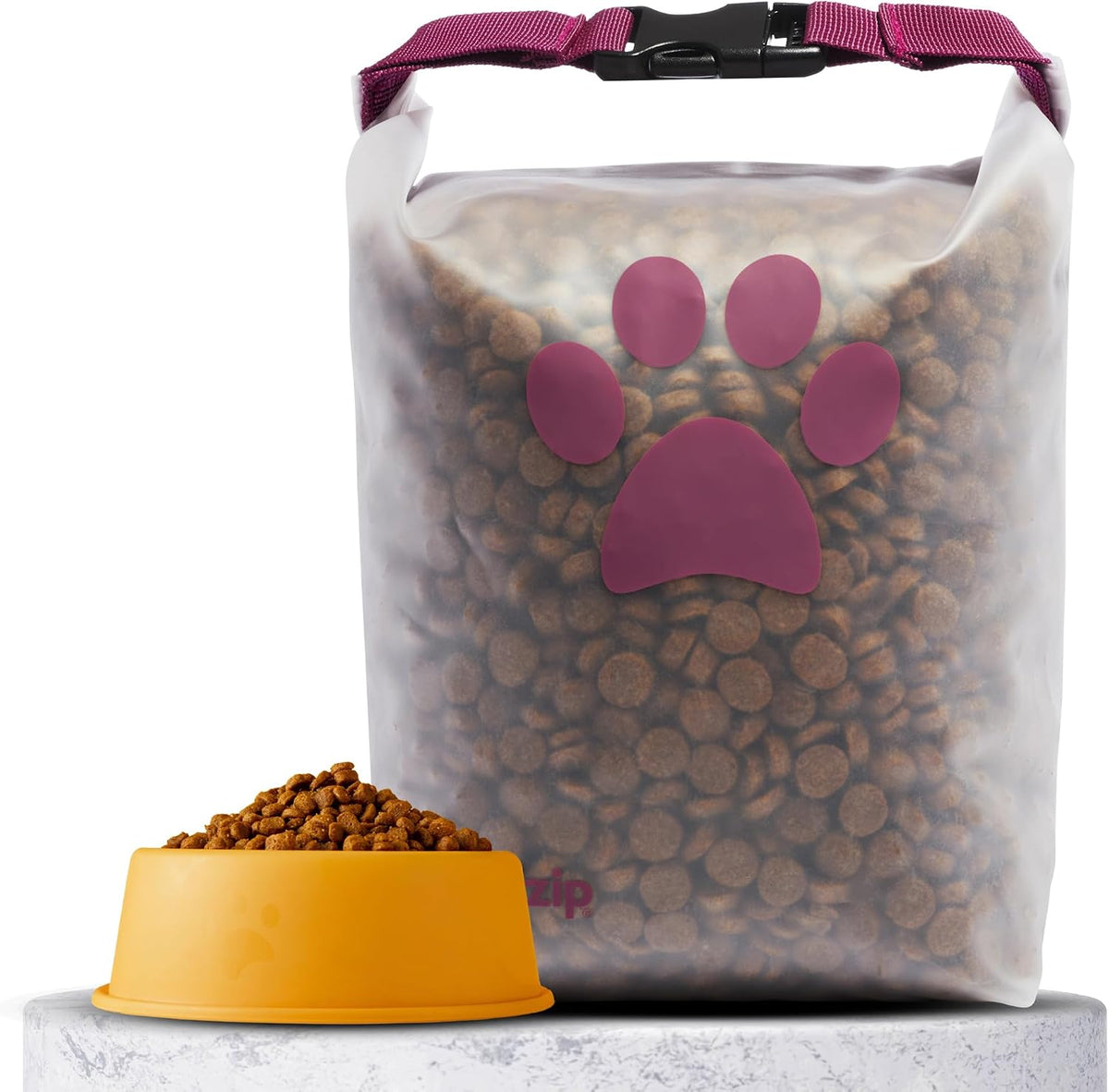 (re) zip Pet Food Storage Bag & Kibble Carrier, 14-Cup Roll Top, Magenta