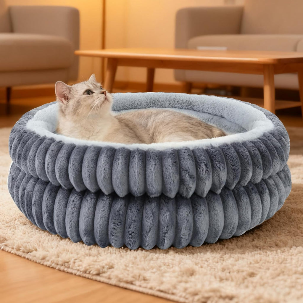 Cat Beds for Indoor Cats,Washable Round Donut Dog Bed(Grey,S)