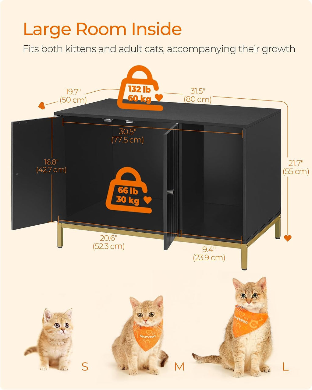 FEANDREA Cat Litter Box Enclosure, with Scratching Mat, Tall Legs
