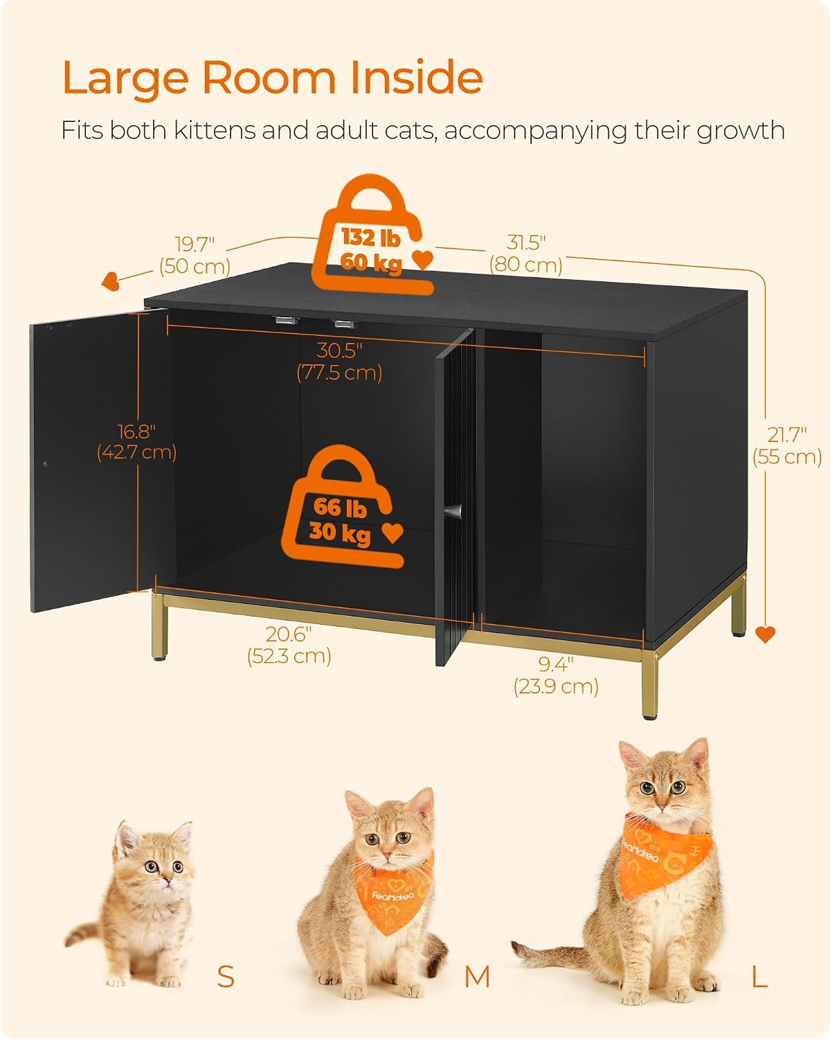 FEANDREA Cat Litter Box Enclosure, with Scratching Mat, Tall Legs
