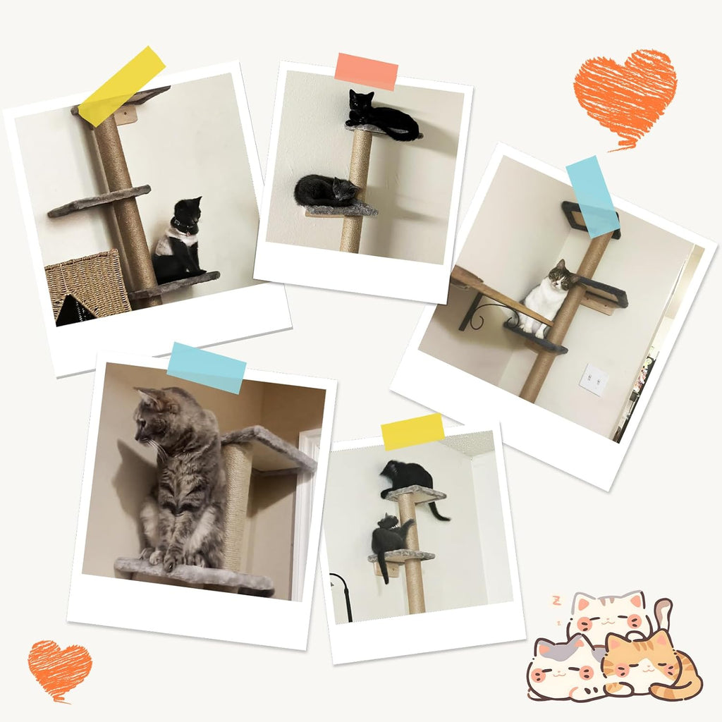 PAWSCRAT 5-Tier Wall-Mounted Cat Tree, 80-Inch Sisal Cat Post, Gray