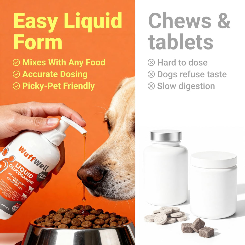 WuffWell Liquid Glucosamine Hip & Joint Support for Dogs, USA Made, 16oz