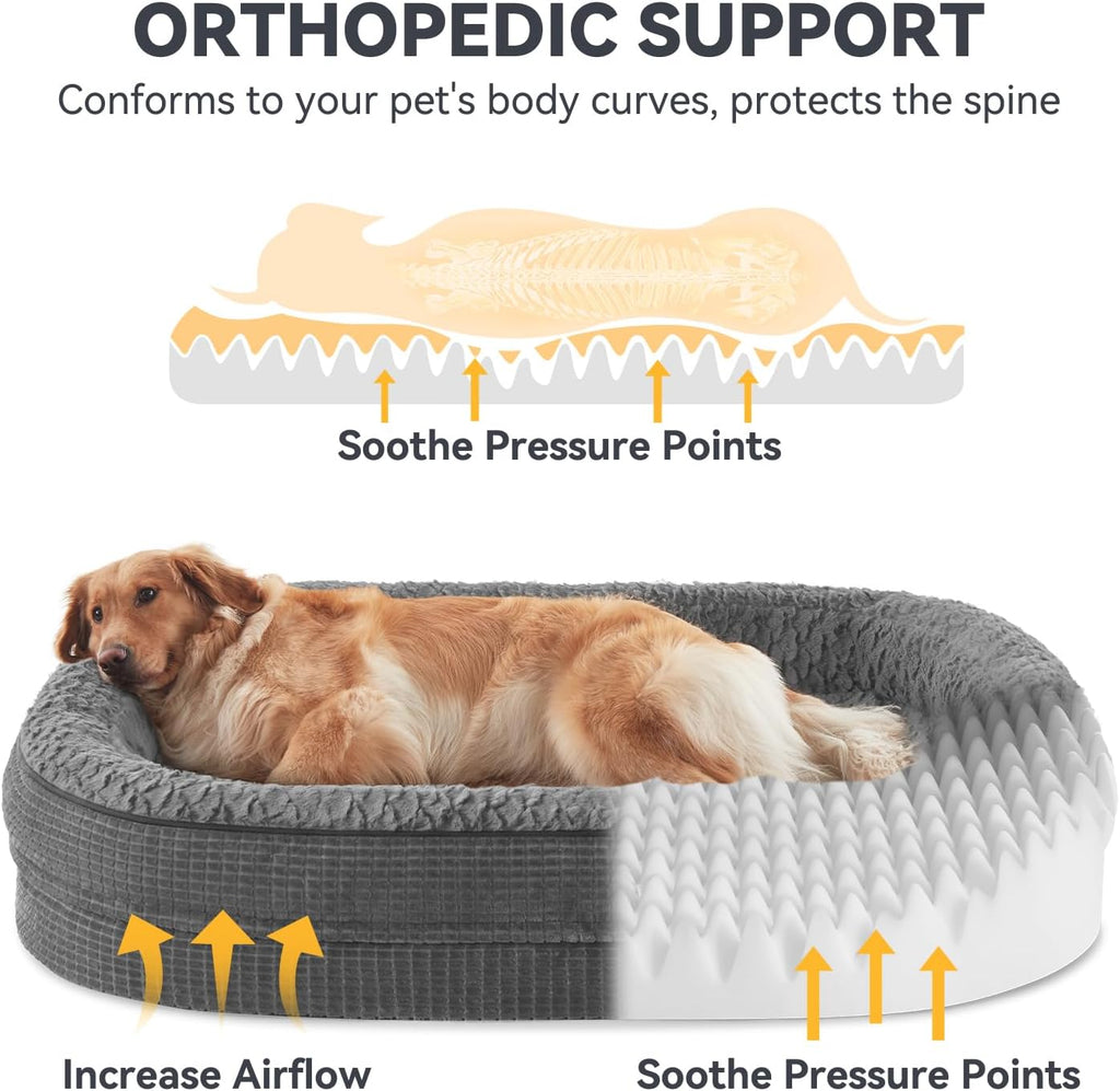 JOEJOY XL Orthopedic Dog Bed for Large Dogs, 360° Oval Bolster, 45"