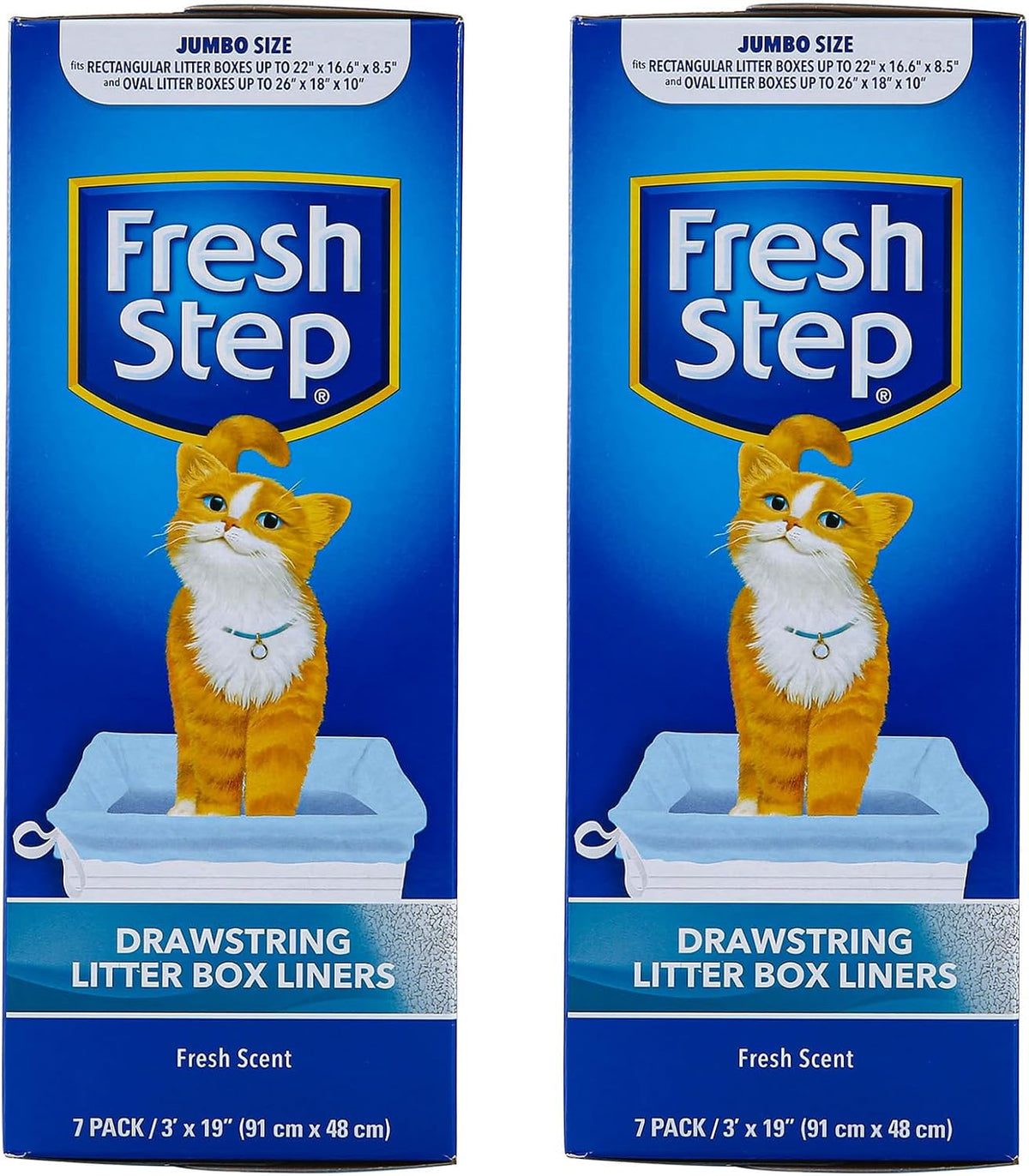 Fresh Step Drawstring Cat Litter Liners, Scented, 3 ft x 19 in, 7 Ct, 2-Pk | Heavy-duty bags for X-large oval or rectangle pans, drawstring closure for easy, mess-free lift-out cleanup