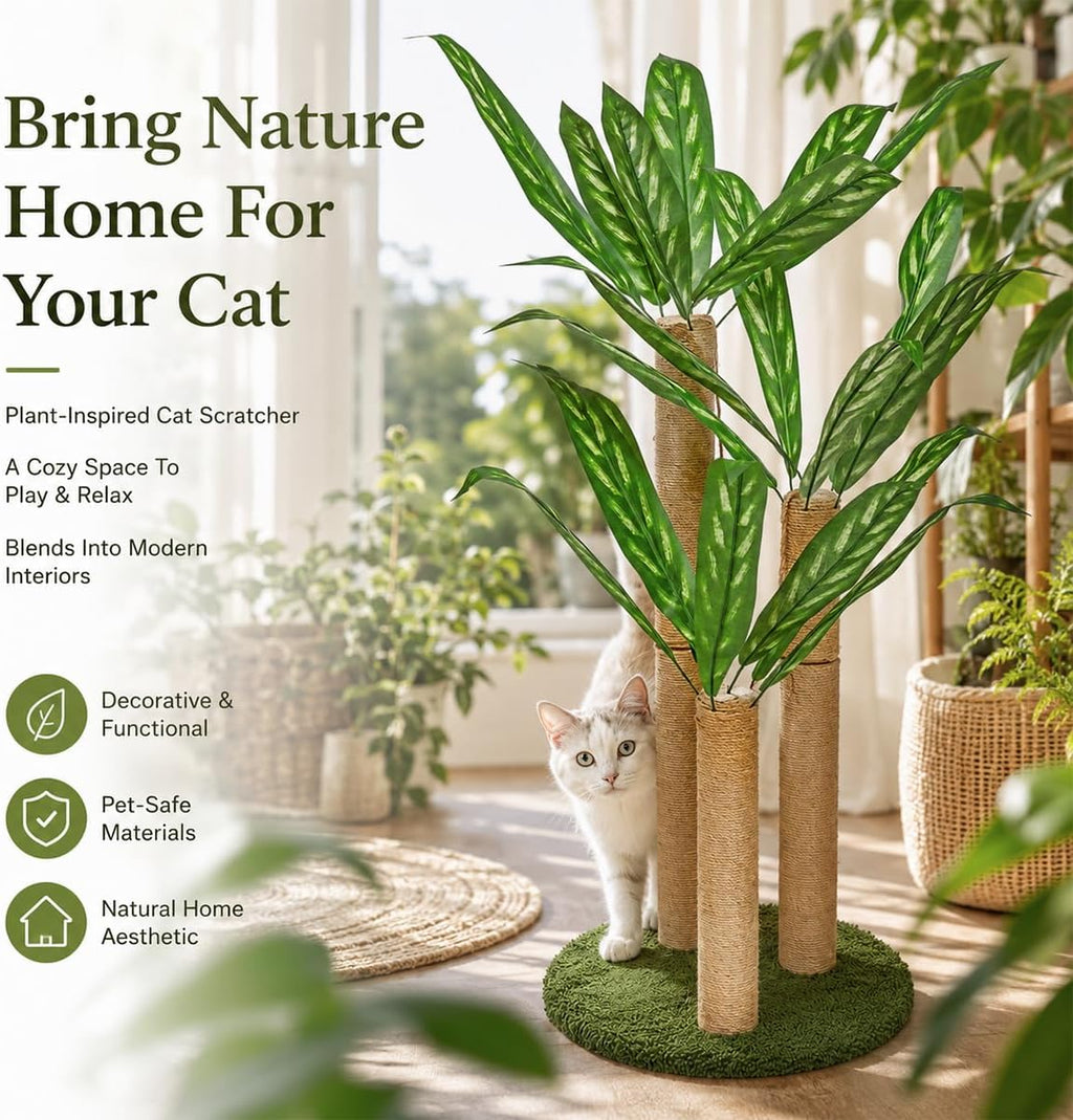 LEMONDA 31.5Inch Cat Scratching Post,Cat Scratcher Tree with 3 Scratching Poles & 2 Interactive Dangling Balls,Cats Scratching Posts for Indoor Kitten & Adult Cats (Calathea Tree)