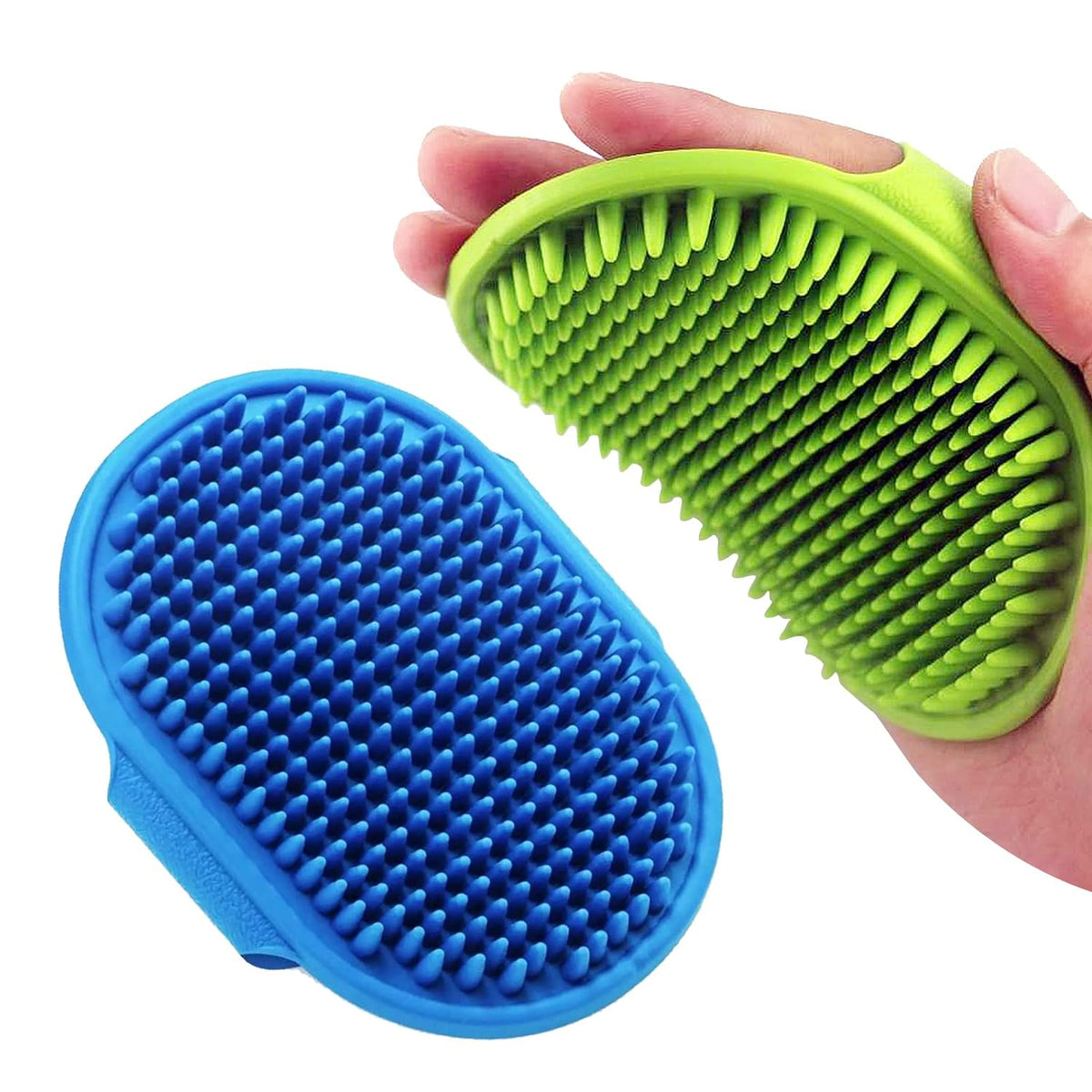 Dog Grooming Brush, Lilpep Pet Shampoo Bath Brush Soothing Massage Rubber Comb with Adjustable Ring Handle for Long Short Haired Dogs and Cats (Blue+Green, pack of 2)