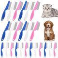 24 Pcs Flea Comb for Cats and Dogs, Stainless Steel Metal Teeth Detangling Grooming Tool, 12 Large 12 Small, White Pink Blue, 2 Sizes