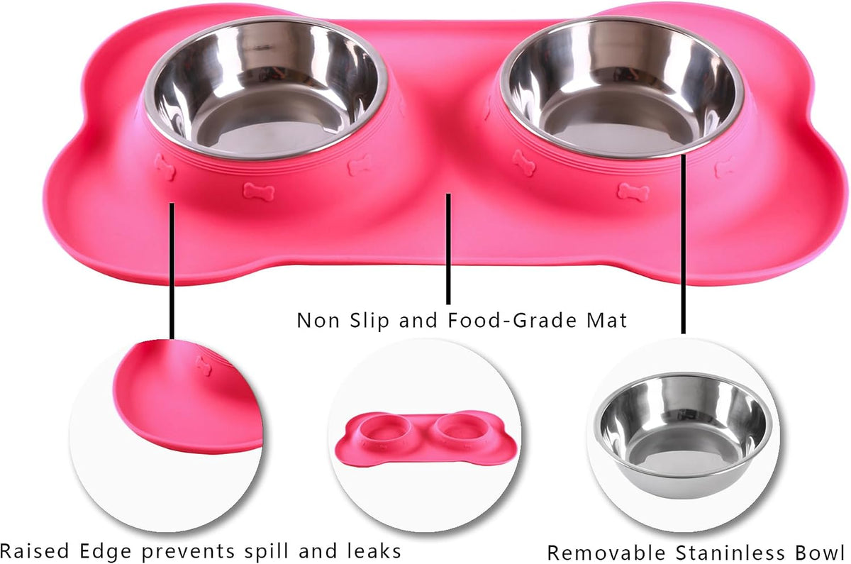 Hubulk Pet Dog Bowls 2 Stainless Steel Dog Bowl with No Spill Non-Skid Silicone Mat + Pet Food Scoop Water and Food Feeder Bowls for Feeding Small Medium Large Dogs Cats Puppies (Extra Large, Pink) 