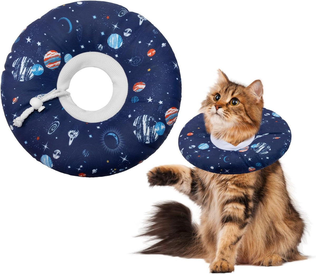 Seyezo Cat Cone Collar Soft, Adjustable Cat Recovery Cone, Planet, L