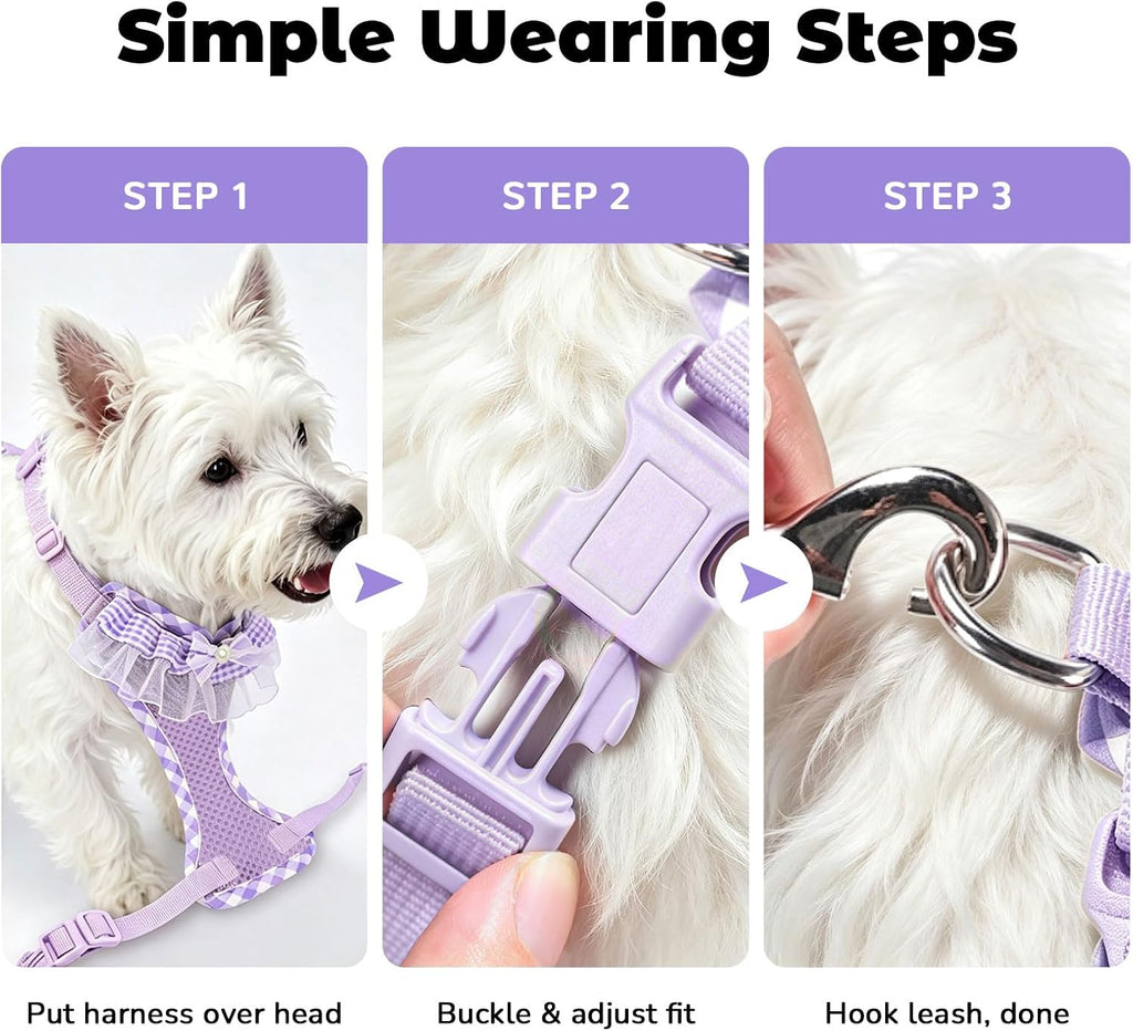 ABRRLO Cute Puppy Harness and Leash Set for Small Dogs Cats Girls,Purple S