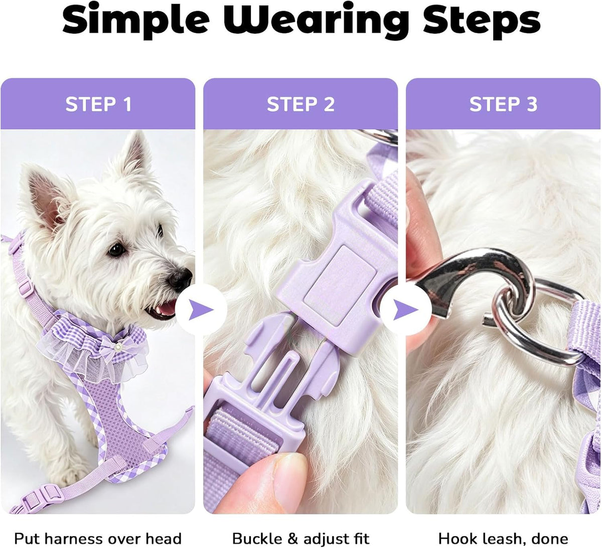 ABRRLO Cute Puppy Harness and Leash Set for Small Dogs Cats Girls,Purple S