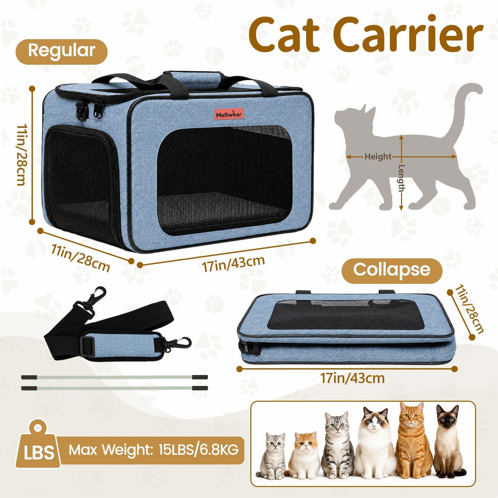 Soft-Sided Cat Dog Pet Travel Carrier Airline Approved Medium Blue