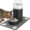 JUNSPOW Cat Water Dispenser with Placemat & Stainless Steel Bowl (4L Black)