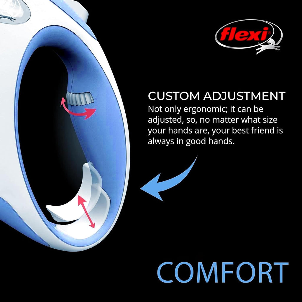 FLEXI® Comfort XS Tape Retractable Dog Leash, 3-Finger Grip, 10 ft - Blue