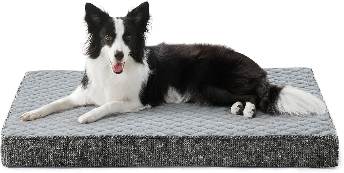 JOEJOY Orthopedic Dog Bed for Large Dogs, Washable Dog Crate Bed Large Sized with Removable Cover, Egg Memory Foam Big Pet Beds, Light Grey, 35"x22"