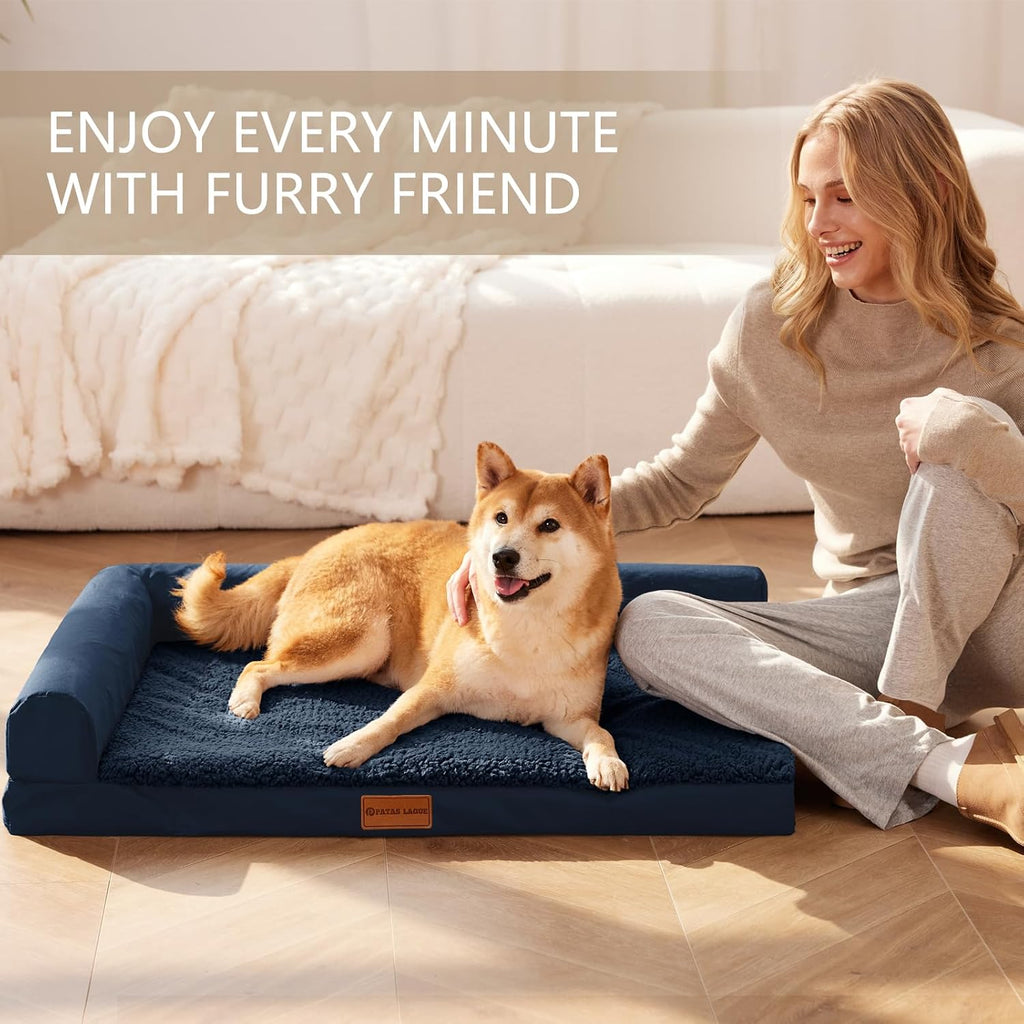 Patas Lague Orthopedic Medium Dog Bed Washable Pet Sofa Bed 30X20 Navy Blue