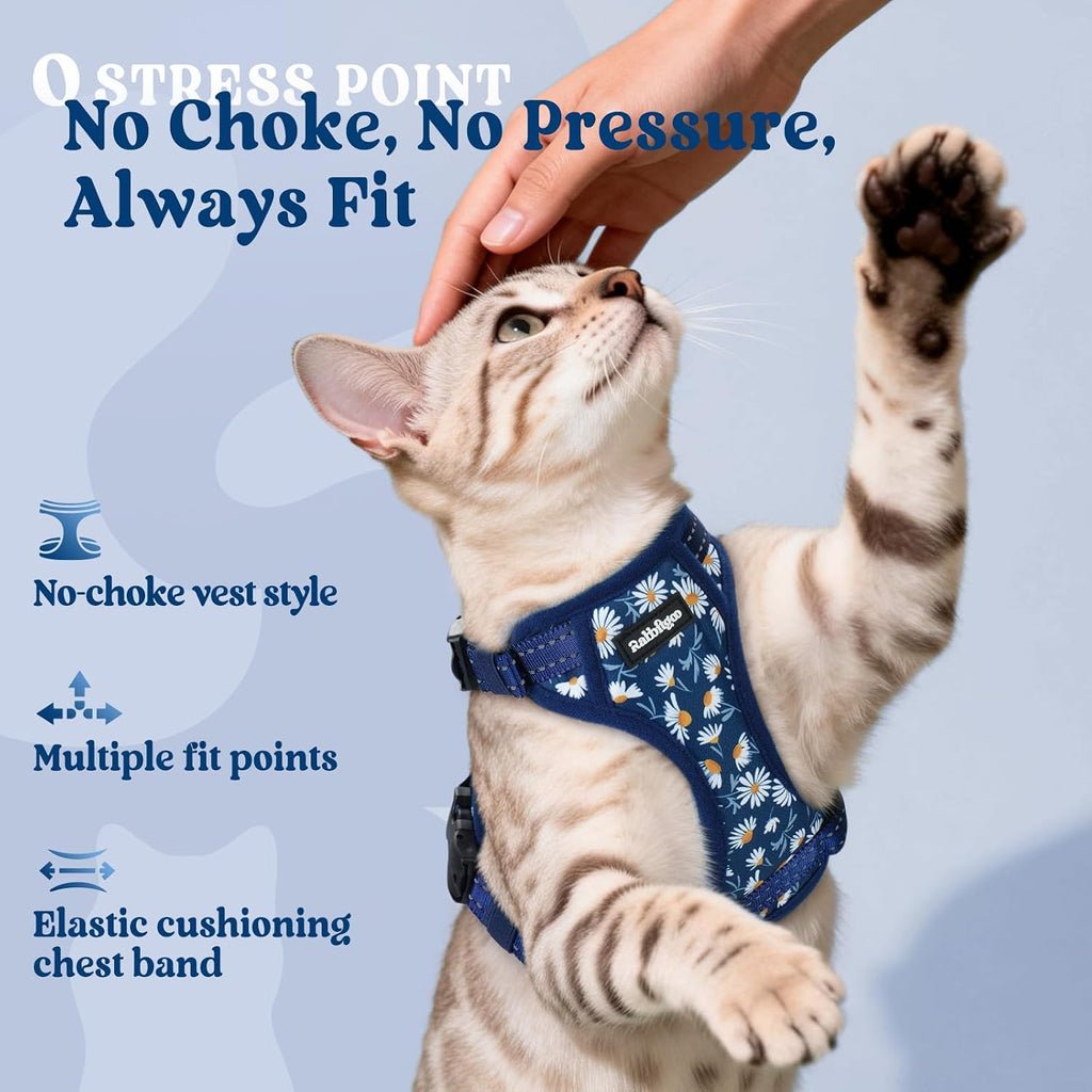 rabbitgoo Cat Harness and Leash Set, Easy-on with Neck Buckle, Night Daisy