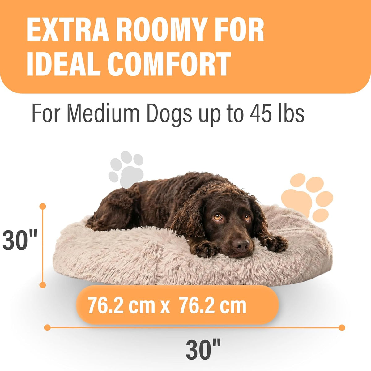 Active Pets Premium Medium Donut Dog Bed, Fits Up to 45 lbs, Machine Washable Cushion, Plush Long Pile Faux Fur Fabric, Portable Beige Pet Bed Furniture for Puppies Adult Canines & Cats