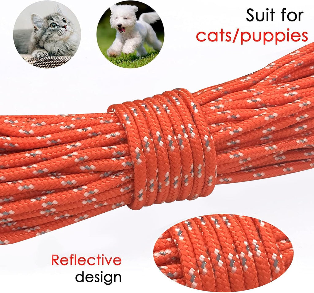 Reflective Cat Long Leash 50 FT, Outdoor Backyard Cat Tie Out Lead,Orange