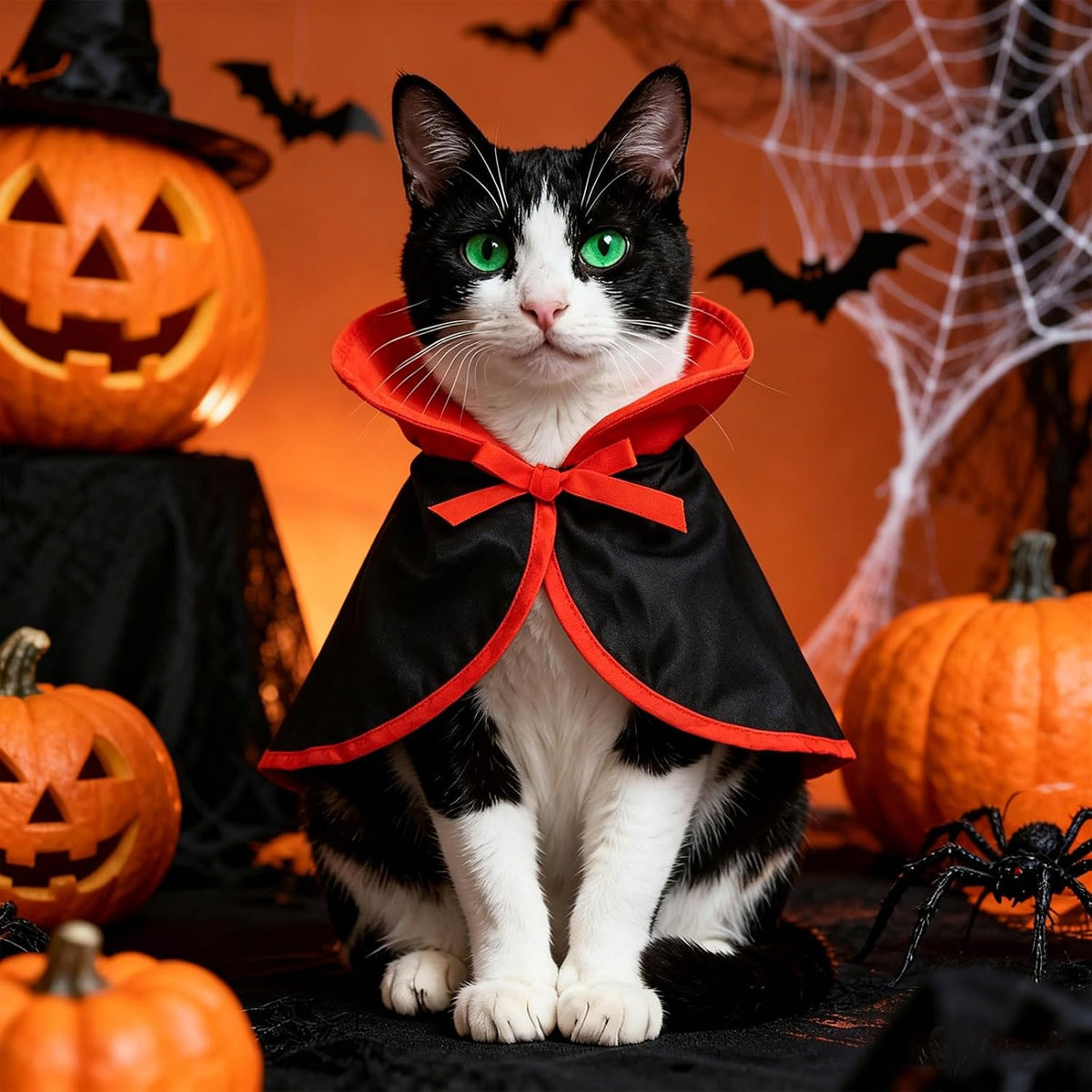 NAMSAN Pet Vampire Costume for Cats Small Dogs Rabbits, Halloween Cat Dracula Cape, Stand-Up Small Dog Vampire Cloak, Halloween Cat Outfit for for Holiday Party Cosplay Statue Decoration