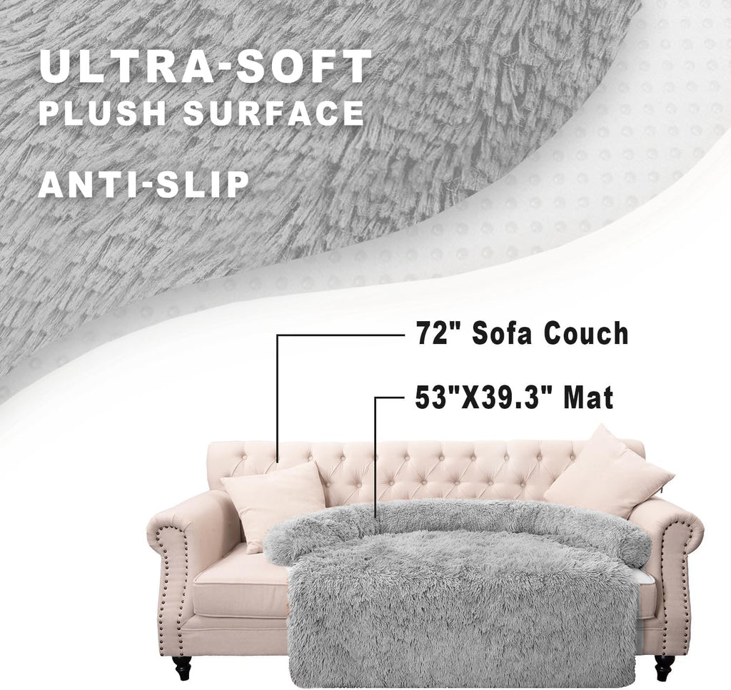 Calming Dogs/Cats Bed Mats, Dog Pad Washable Removable Couch Cover, Plush Long Fur Mat for Pets, Waterproof, Perfect for Small, Medium and Large Dogs and Cats (Light Gray, 53"x39.3"x6.0")
