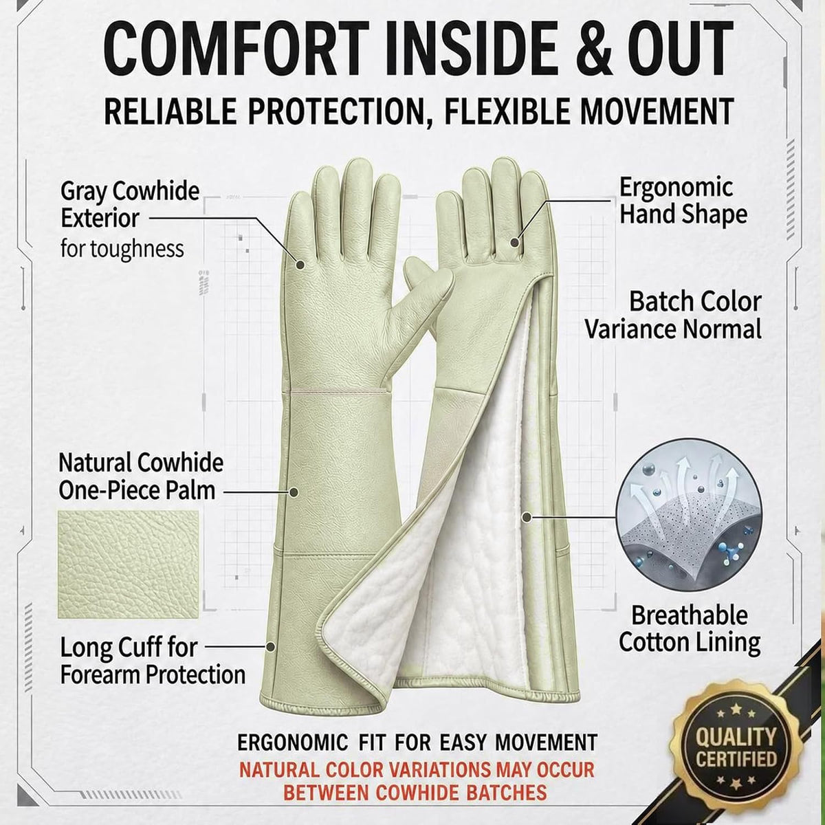 YOFANG 16.5 Inch Animal Handling Gloves Bite‑Proof & Anti Scratch
