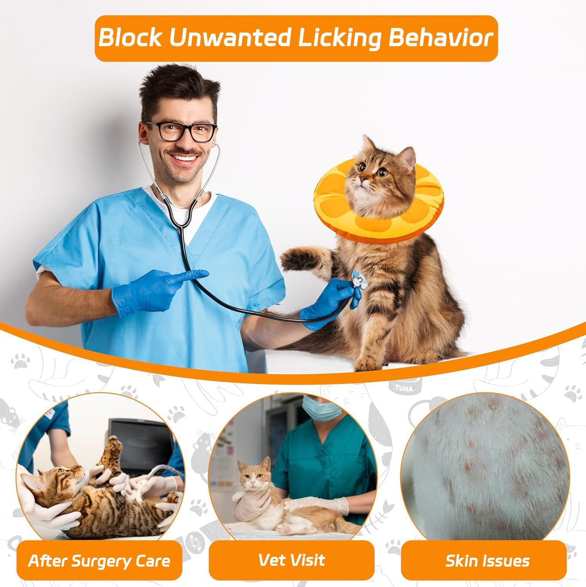 Seyezo Cat Cone Collar Soft, Adjustable Cat Recovery Cone, Orange, Large