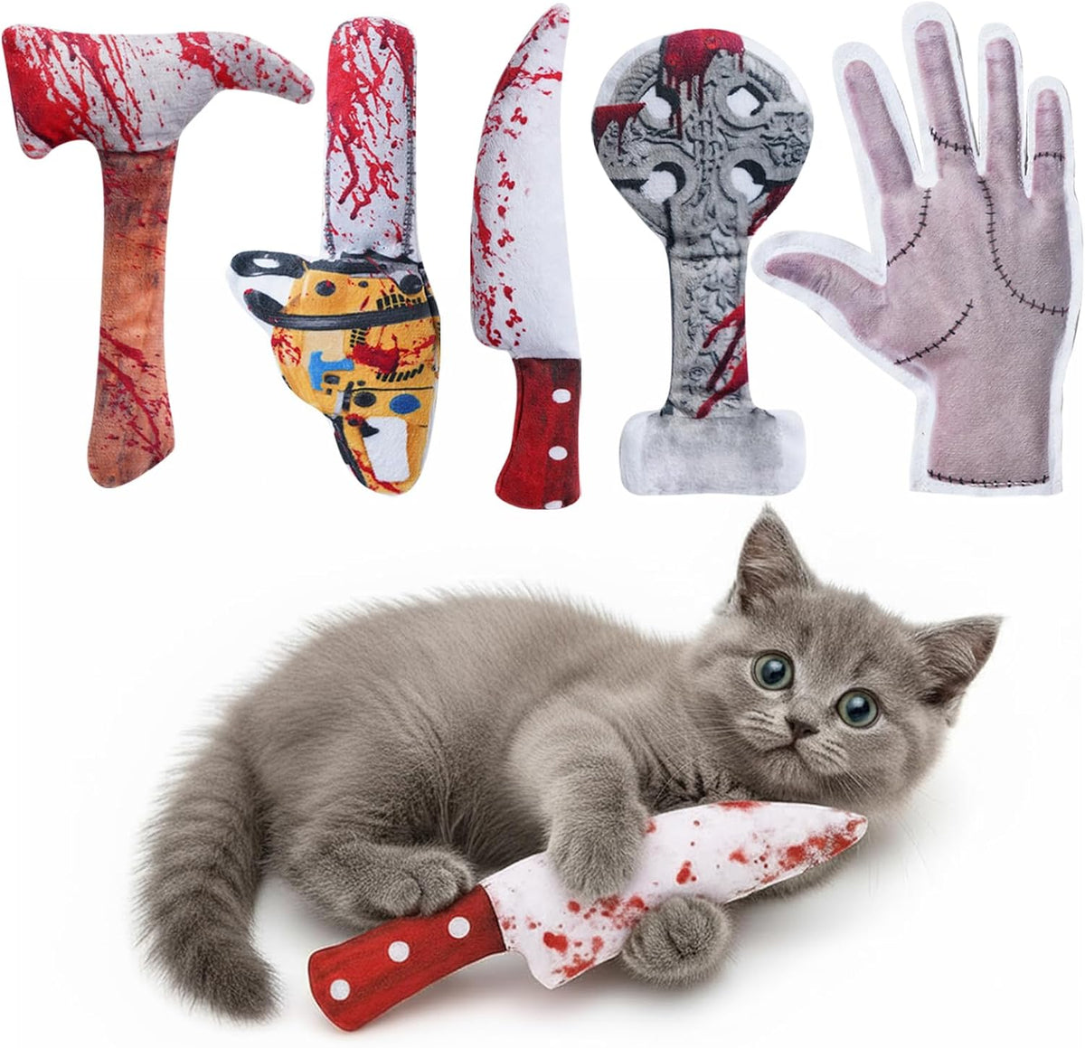 5PC Halloween Catnip Toys, [100% Organic Catnip Filled] Knife-Shaped Crinkly Sound Cat Toys for Indoor Kitten Cat Nip Kitty Chew Toy