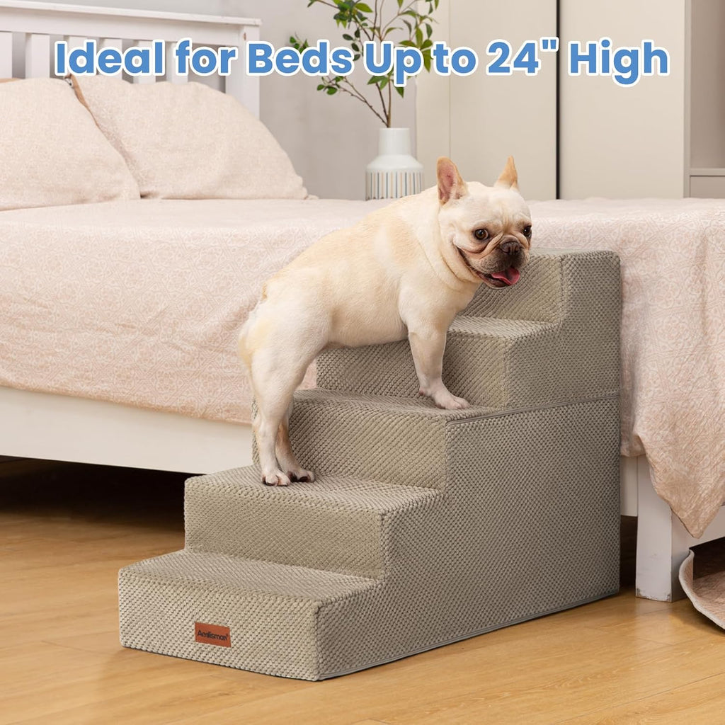 Aodisman Dog Stairs for High Beds 22.6" H, 5-Step Pet Steps for Small Dogs