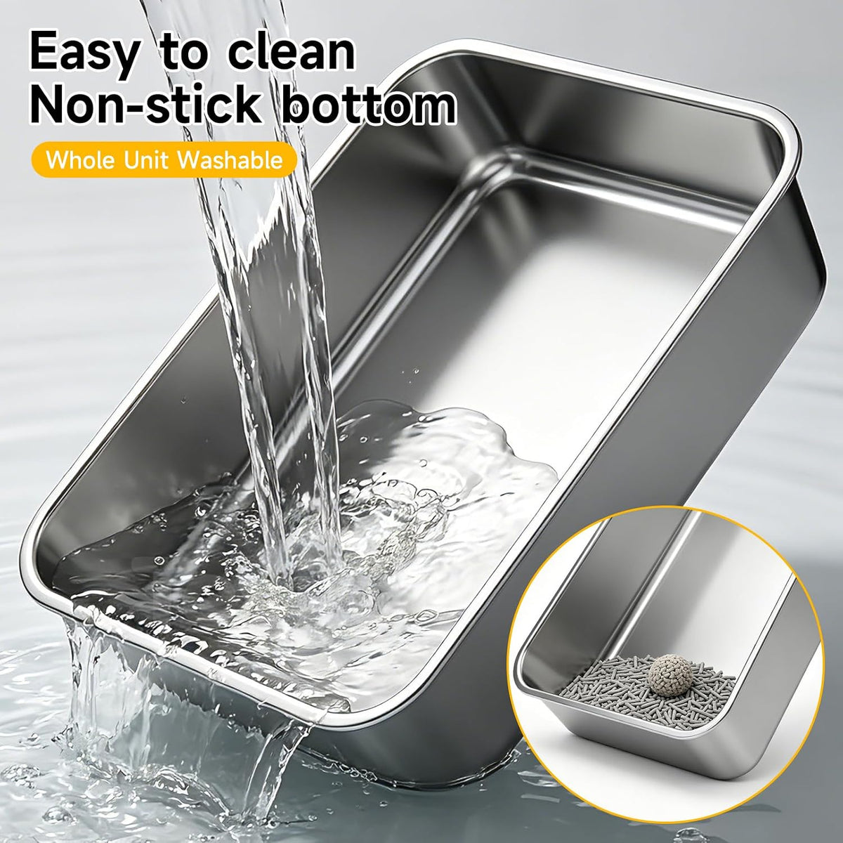 Stainless Steel Cat Litter Box with Scoop,M Metal Pan for Kittens | Metal Litter Box with High Sides & Lid, Open Top Low Entry , Non-Stick Easy Clean ，Kitty Cat Box for Indoor Cats, High Wall