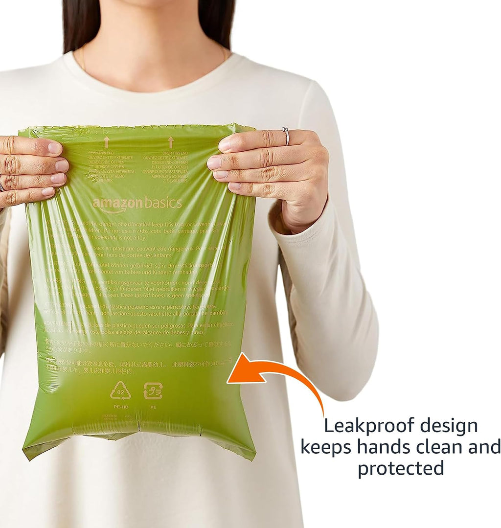 Amazon Basics Premium Leak Proof Dog Poop Bags with Dispenser and Leash Clip, Cucumber Scented, 13" x 9", (Pack of 4860)
