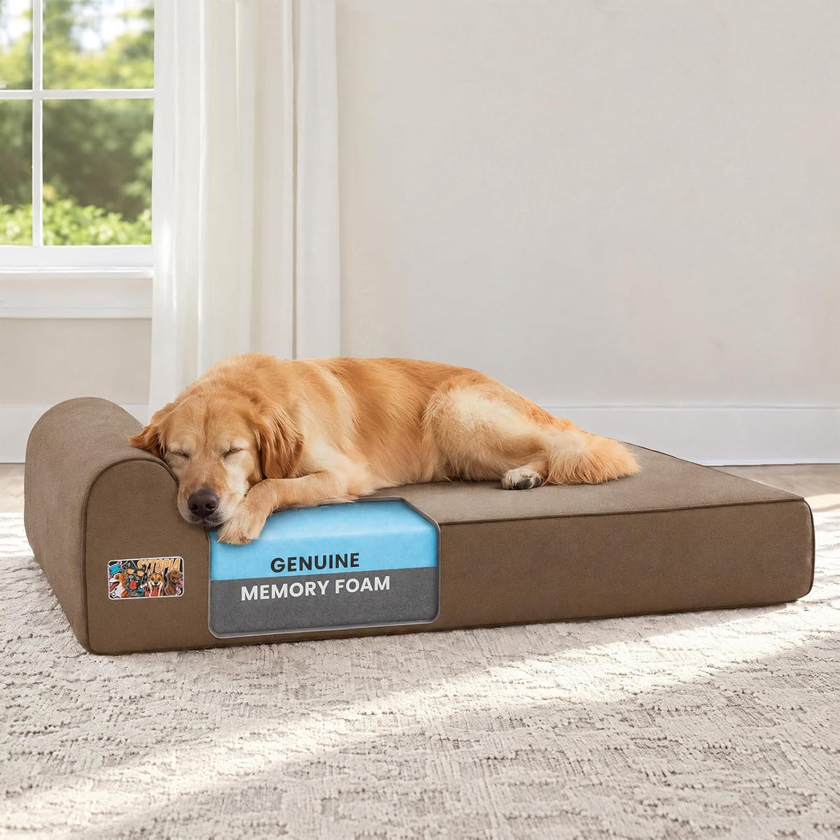 Sytopia Orthopedic Dog Beds for Large Dogs – 4" Extra Thick Memory Foam Pet Couch for Senior Dogs and Great Danes with Waterproof Liner & Washable Cover, Nonskid Bottom, 46"x28"x4", Brown