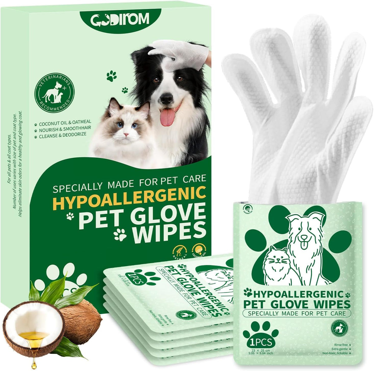 Pet Cleaning Glove Wipes for Dogs & Cats, 6 Pcs