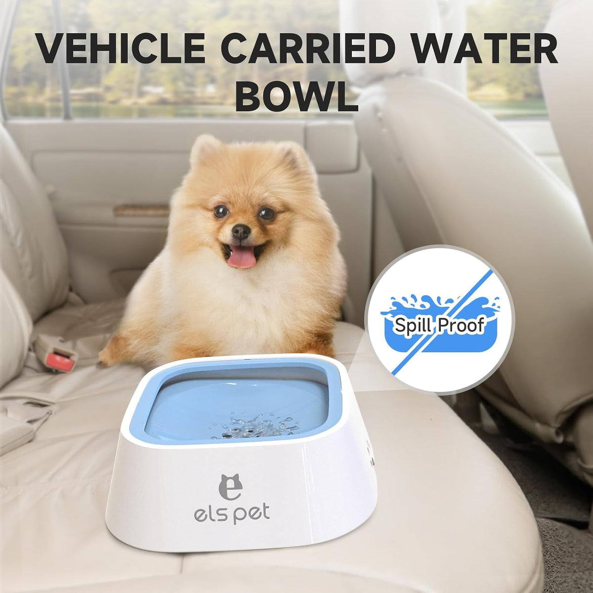 ELS PET No Spill Dog Cat Bowl 35oz 1L Anti Slip Travel Water Dispenser Blue | 35oz 1l travel, floating disk slow drink, dual spill proof, anti slip, car crate use, dishwasher safe, no wet mouth, dog cat
