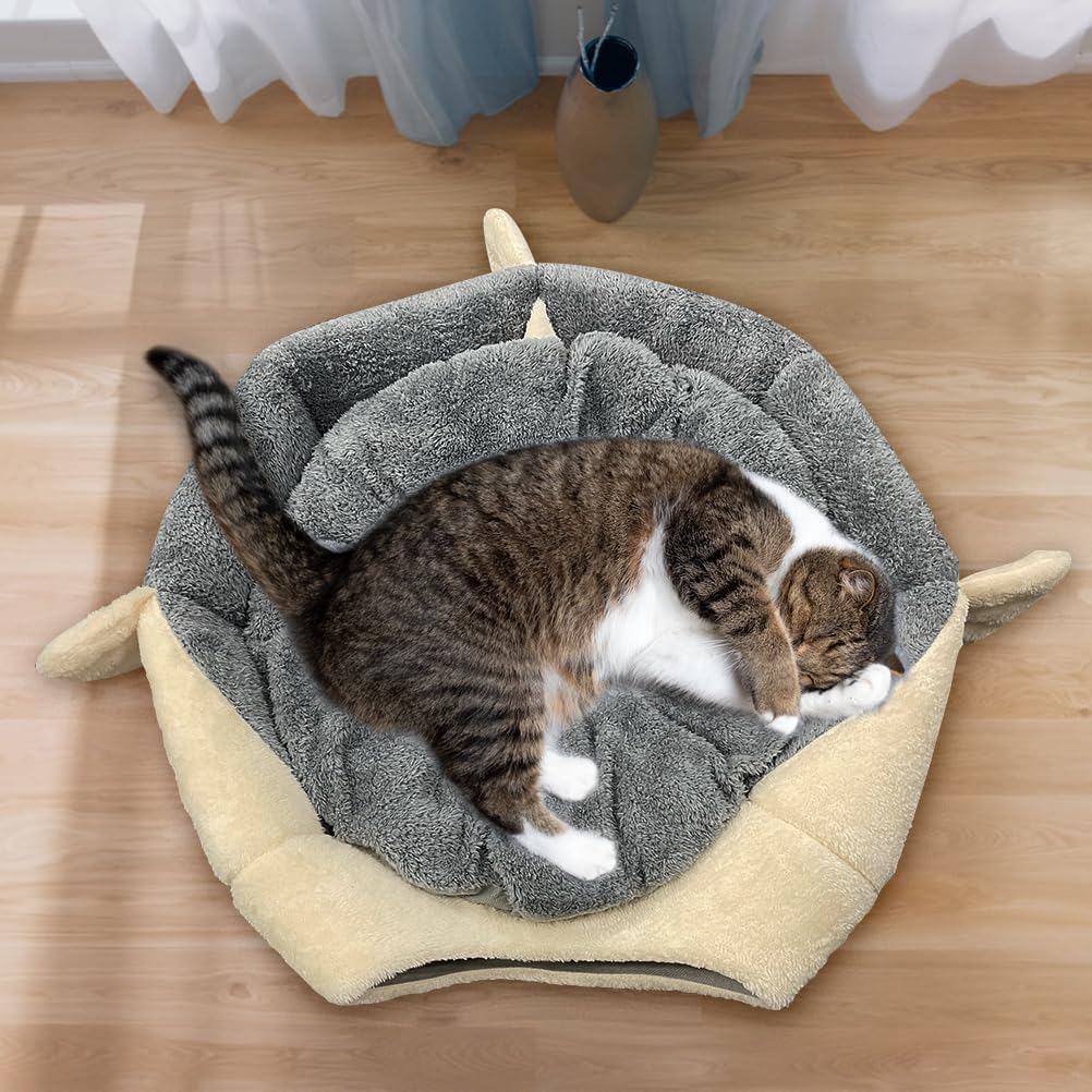 Cat Beds for Indoor Cats-19.7''Cute Pufferfish Larger Cat Cave Bed,Grey XL