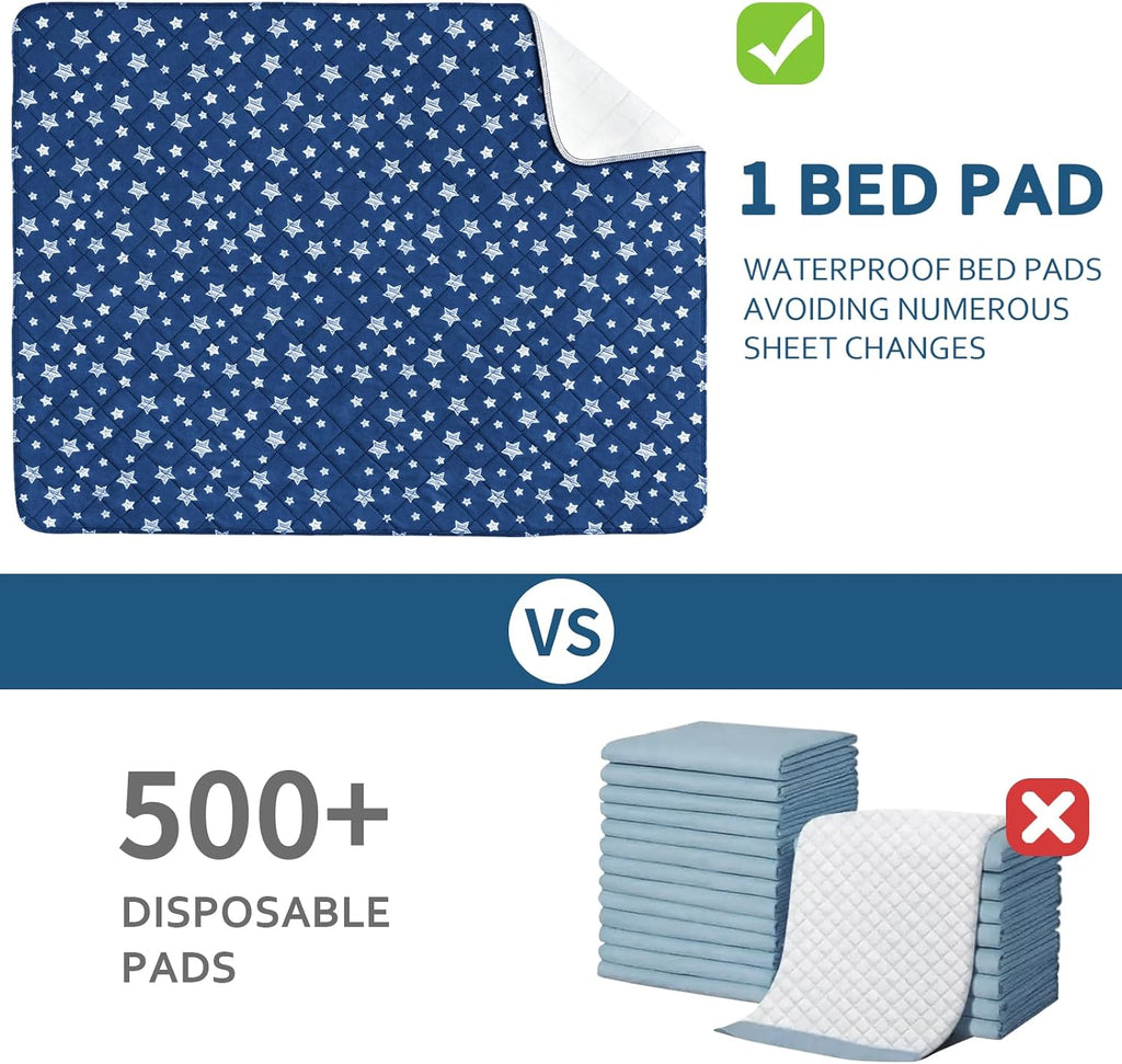 Waterproof Bed Pads Washable 34"x52" 2 Pack | Absorbent Chuck Pads for Incontinence, Waterproof Mattress Protector for Seniors, Bedwetting Kids, Hospitals, Pets
