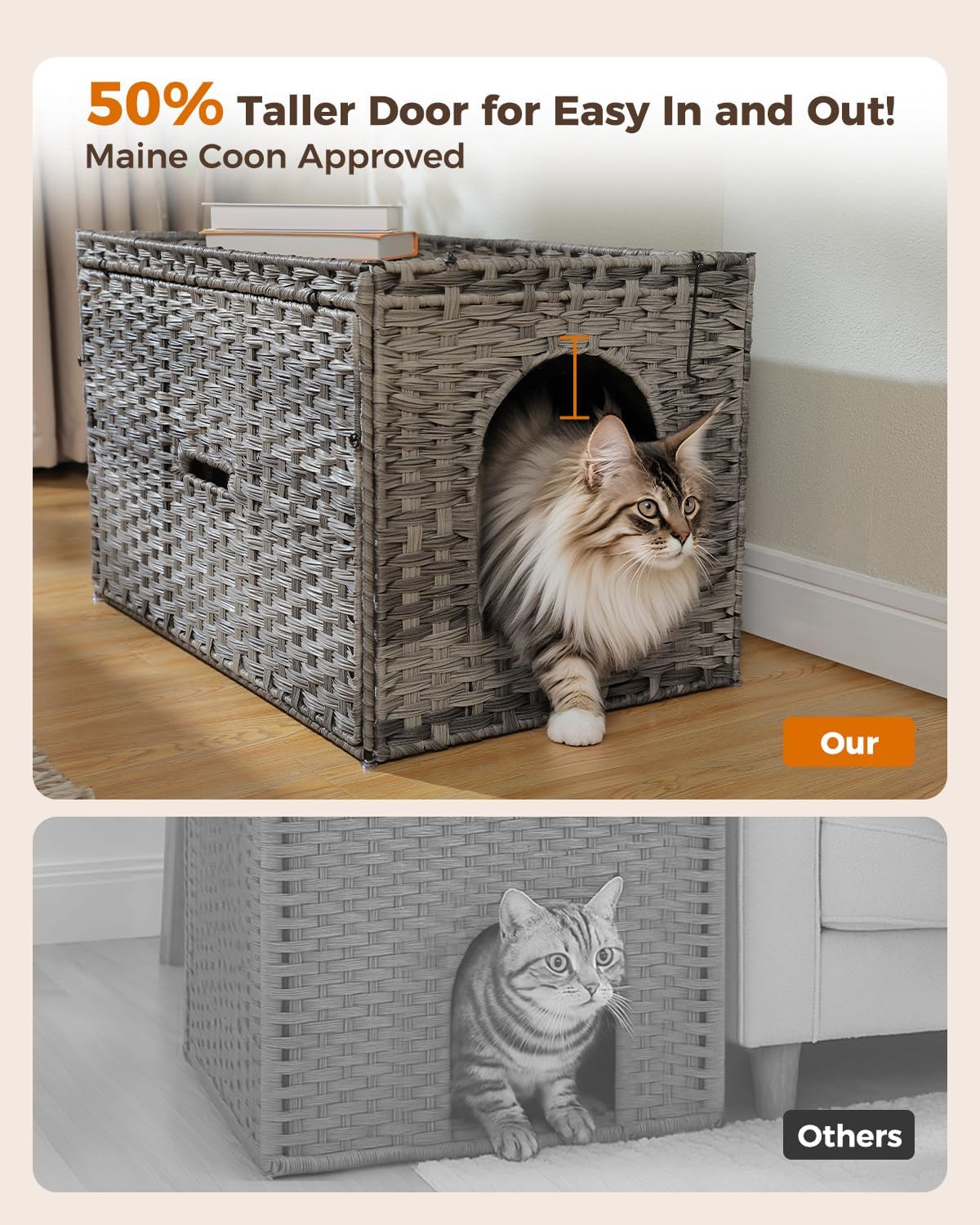 MUTTROS Rattan Cat Litter Box Enclosure, XL, Gray