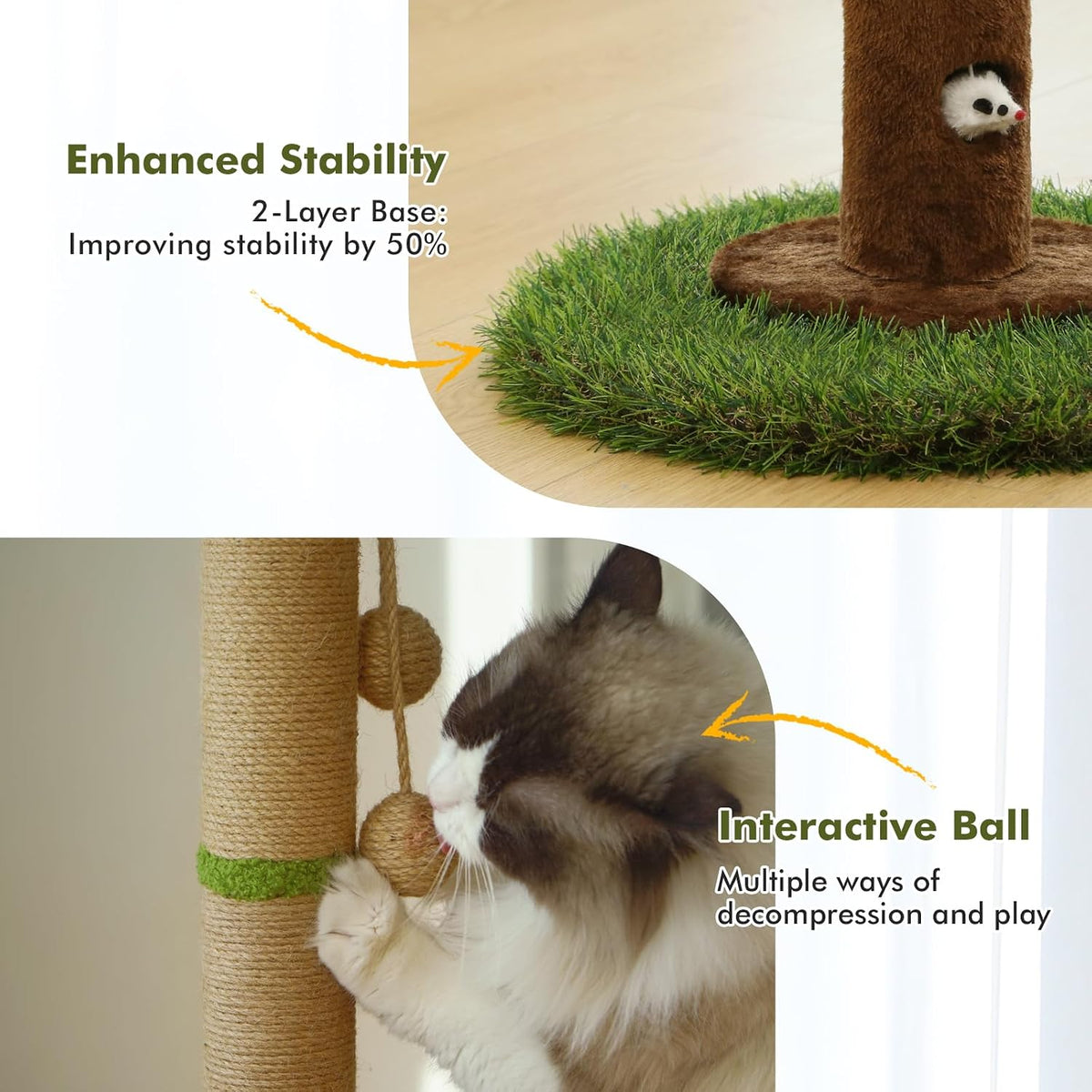 Woochpet 35" inch Cat Scratching Post,sisal cat Scratcher Tree with Leaves