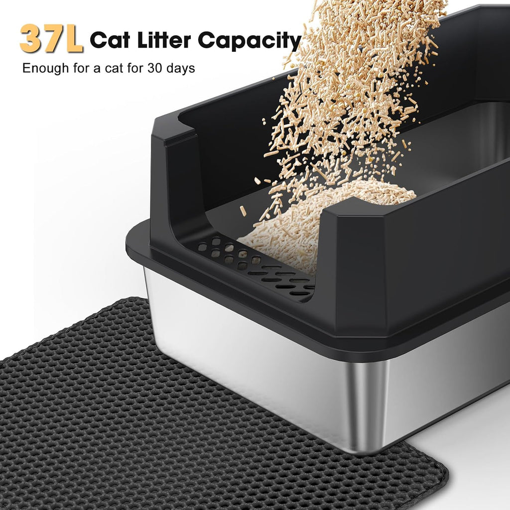 FURTIME Stainless Steel Cat Litter Box, Extra Large Cats Metal Litter Box