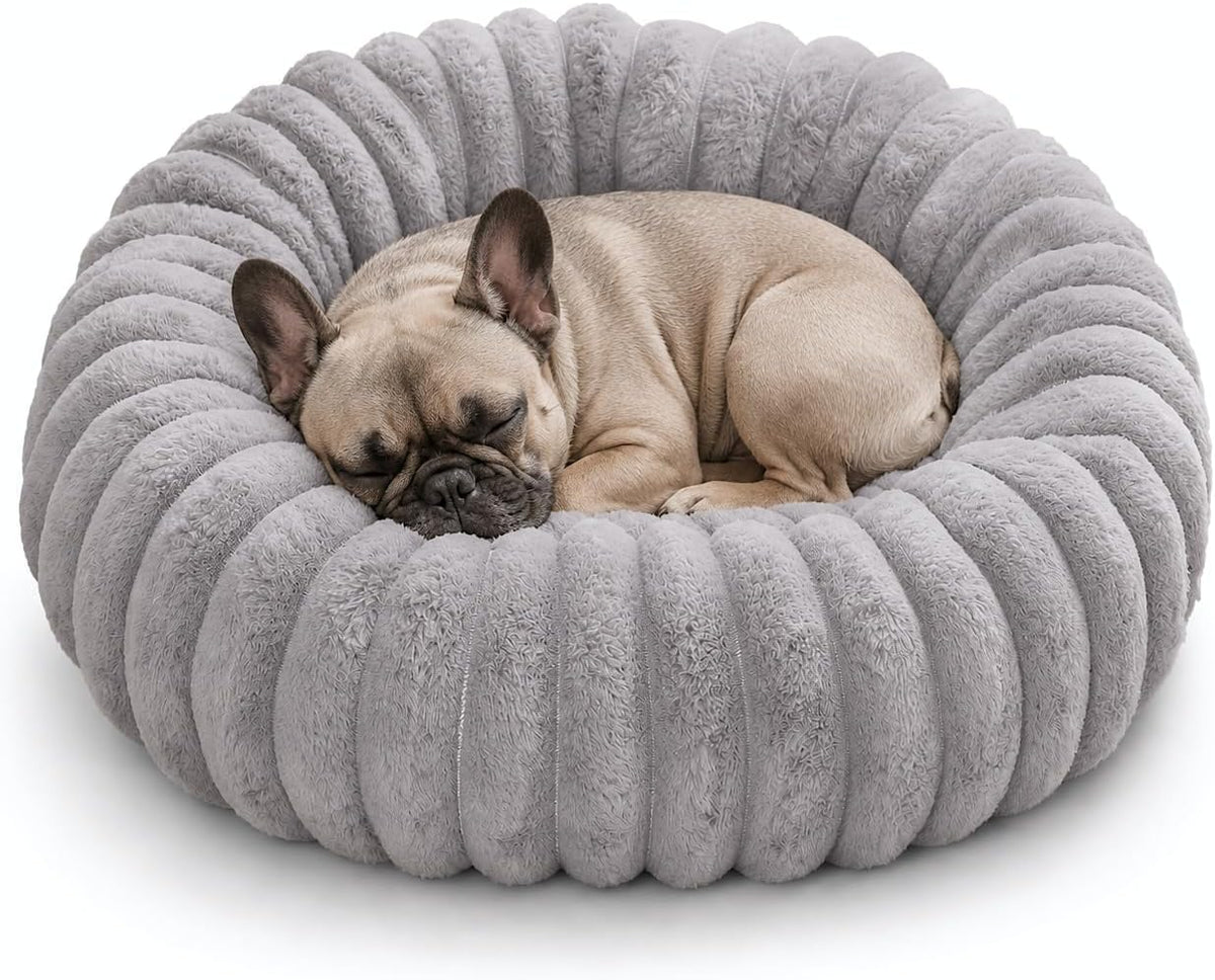 Calming Dog Bed Medium Size Dog Donut Washable Pet Bed, 31.5” Grey