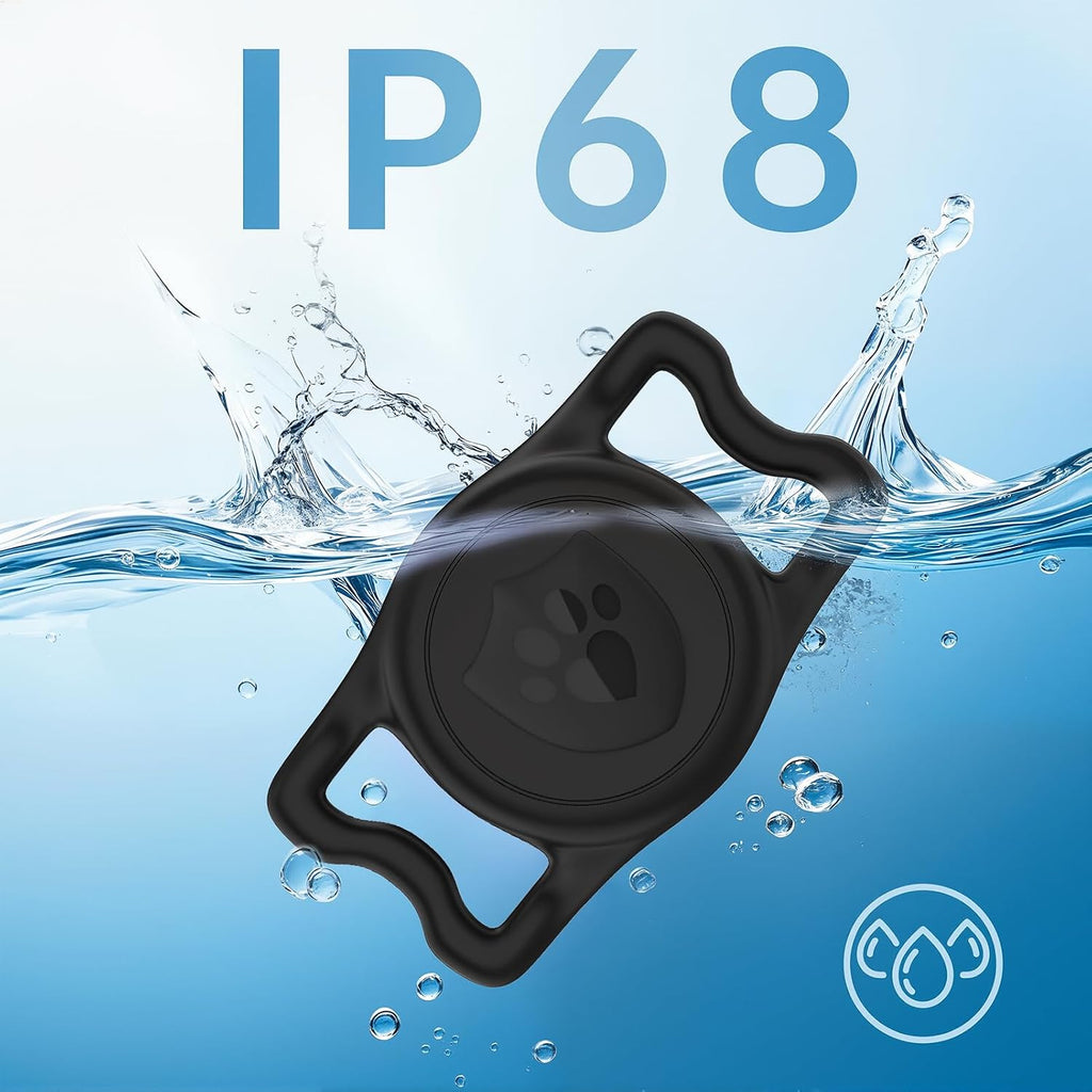 IP68 Waterproof AirTag Holder for Dog Collar, Silicone, Black