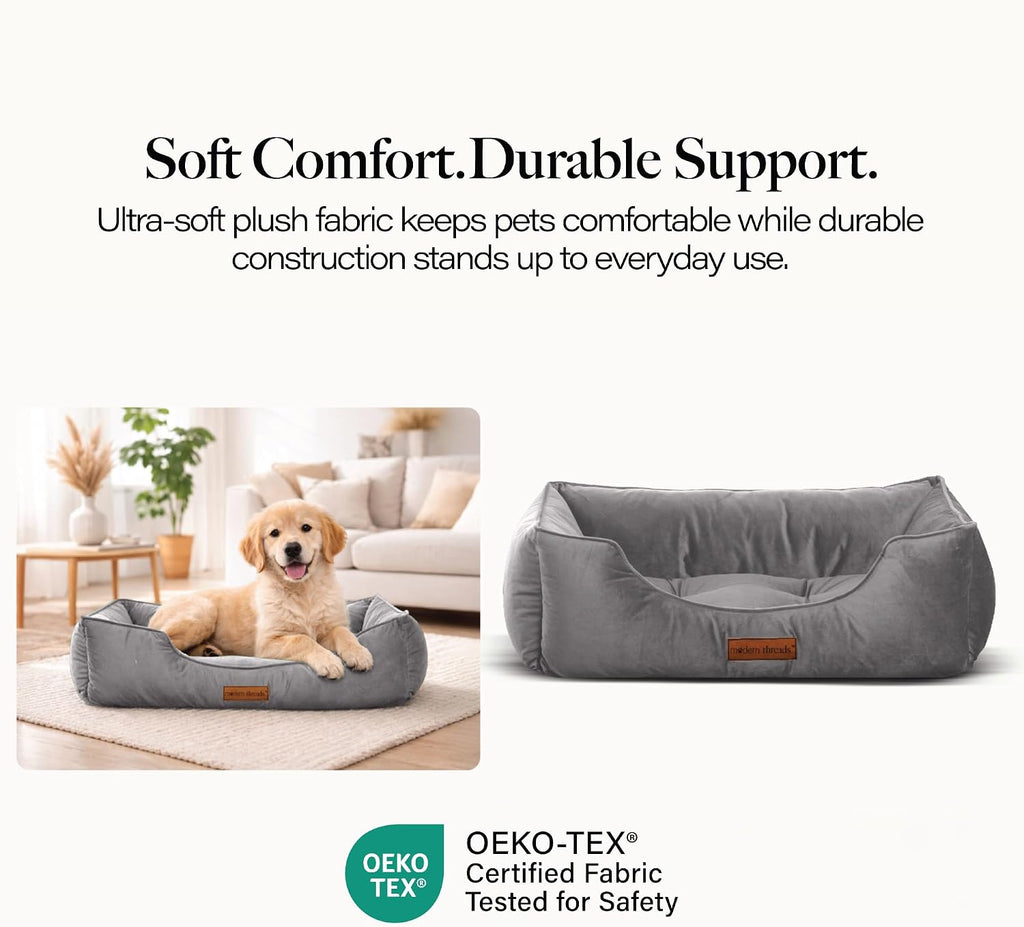 Modern Threads Luxury Dog Bed - Comfortable Tufted Velvet Cushion for Small to Large Dogs - Machine Washable - Durable & Cute Sleep Space for Pets - Pamper Your Pet with Cozy Beds - Charcoal