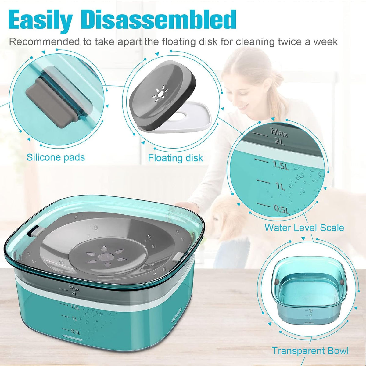 UPSKY 70oz Dog Water Bowl, No Spill Slow Drinking Feeder for Messy Drinker | Large Capacity, Spill Proof, Prevent Pet Prevents Choking, Anti-Slip, Visible Water Level, Suitable for Travel and Car Trips