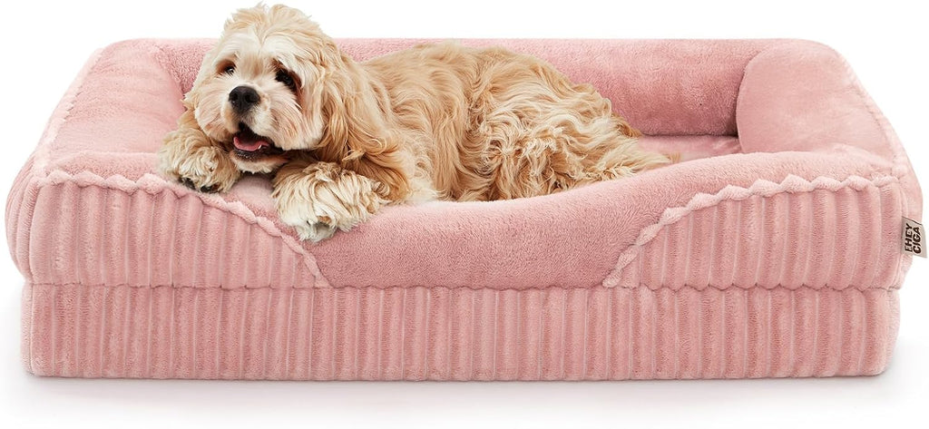 EHEYCIGA Orthopedic Dog Beds Large Sized Dog 36x27 Inch, Pink